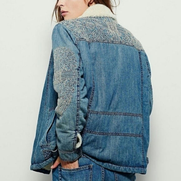 Free People Boho Embroidered Sherpa Coat Jacket - Picture 9 of 9